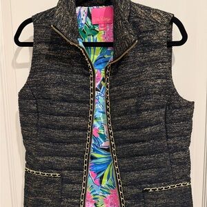 Lilly Pulitzer Women's Black and Gold Vest Medium NWT